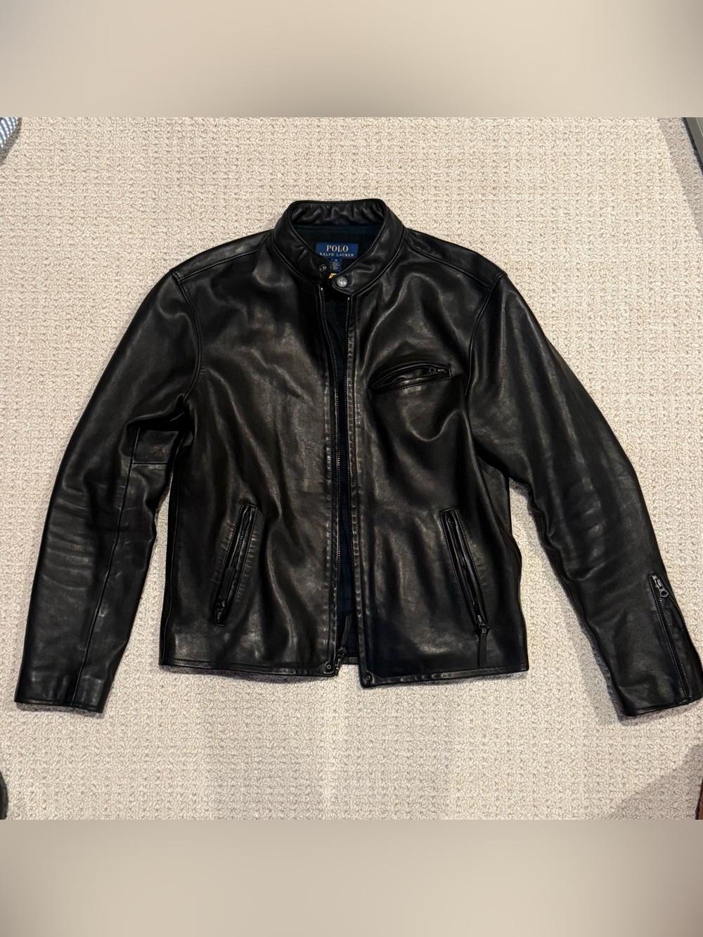 Ralph Lauren Black Lambskin Cafe Racer Jacket